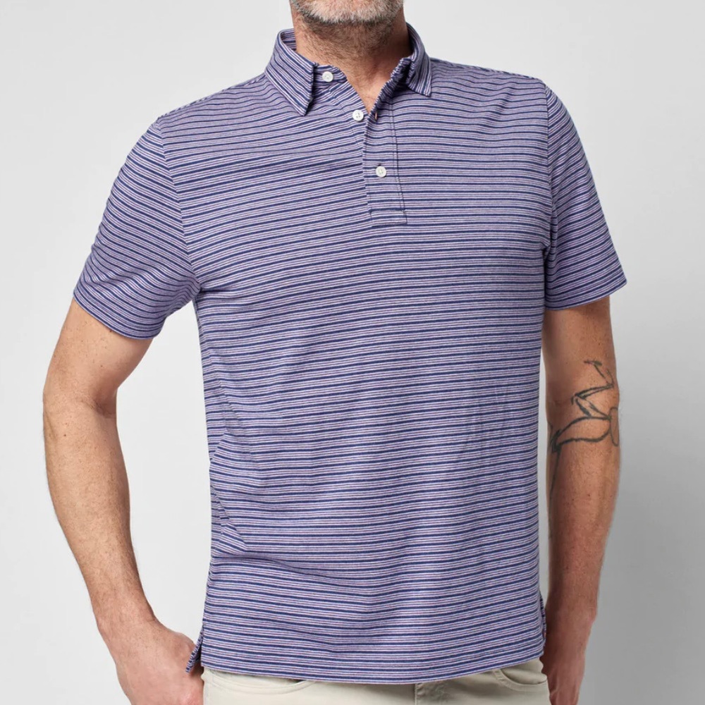 Mens Faherty Striped Polo Dusk Sea Stripe Size XL